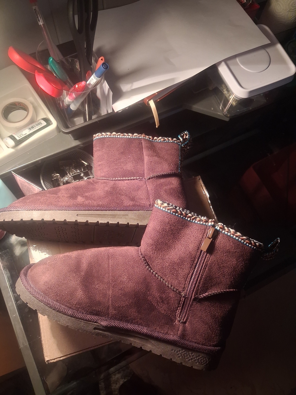 Women’s Suede Essential Muk Luks Ankle Boot - Plum Size 7